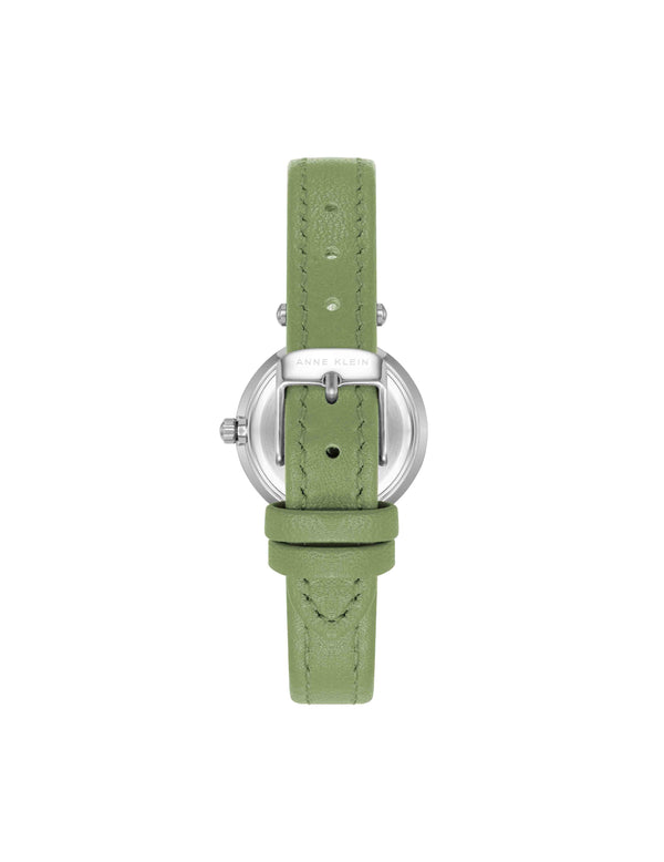 Anne Klein Consider It Sustainable Leather Strap Watch Green/Silver-Tone