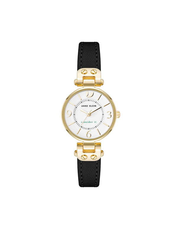 Anne Klein Consider It Sustainable Leather Strap Watch Yellow/Gold-Tone