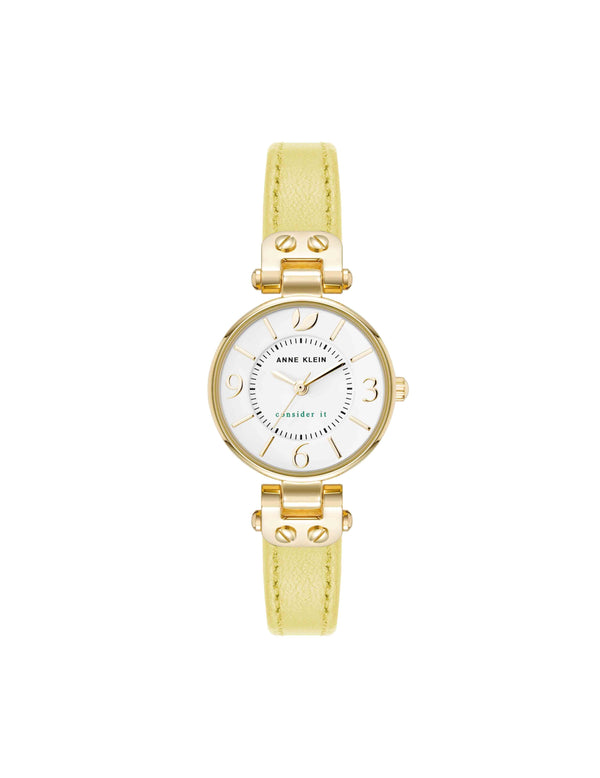 anne klein Consider It Sustainable Leather Strap Watch Yellow/Gold-Tone