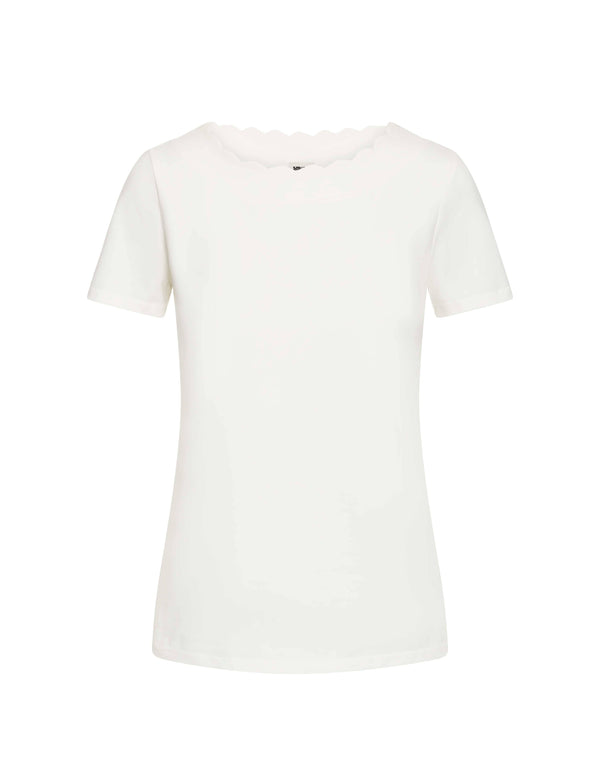 anne klein Costal Knit Scallop Tee- Sale Bright White