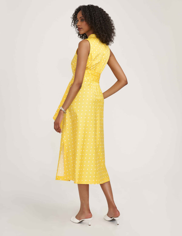 Anne Klein Cotton Midi Dress With Attached Sash- Sale Bright Daffodil/Bright White