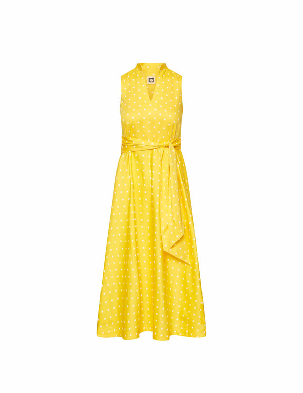 Anne Klein Cotton Midi Dress With Attached Sash- Sale Bright Daffodil/Bright White