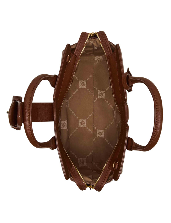 Anne Klein Covered Buckle Satchel With Convertible Strap Hazelnut