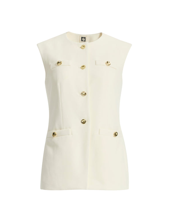 anne klein Crepe Four-Button Vest with Welt Pockets White Dove
