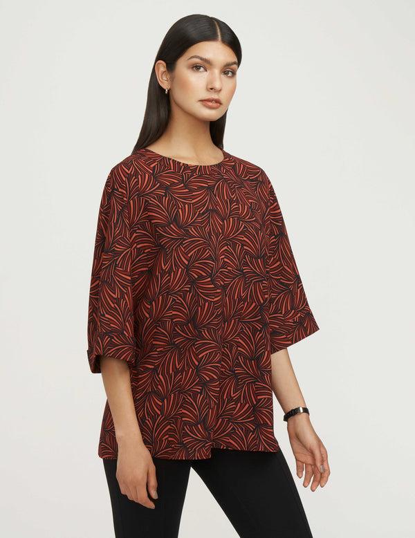 Anne Klein Crewneck Pleat Back Blouse- Sale Siena/Anne Black Combo