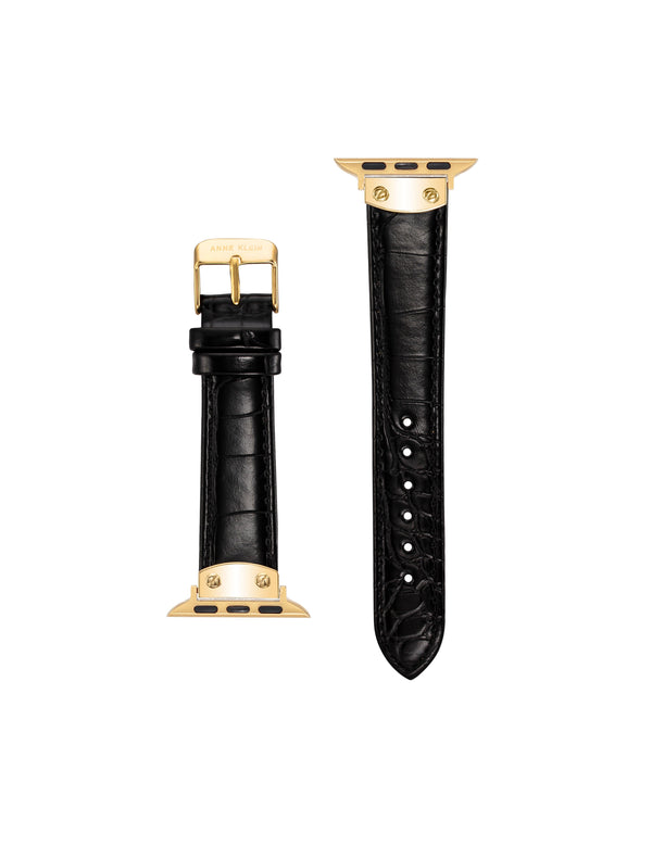 Anne Klein Croco Leather Band For Apple Watch® Black/Gold-Tone