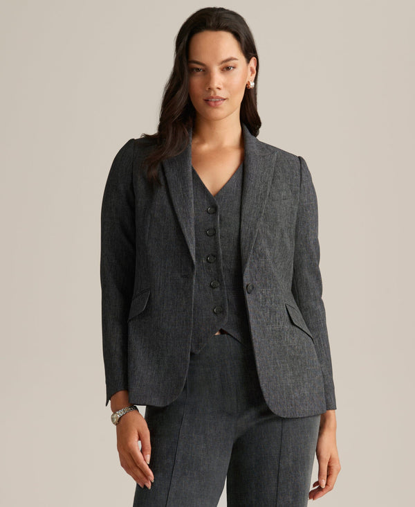 anne klein Crossdye Stretch One Button Jacket Anne Black Multi