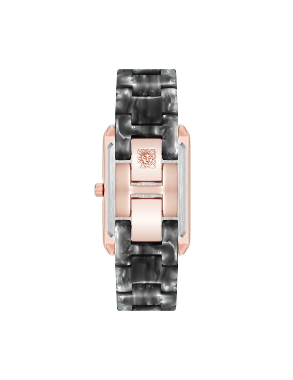 Anne Klein Delicate Rectangular Acetate Link Bracelet Watch Dark Grey/Rose Gold-Tone