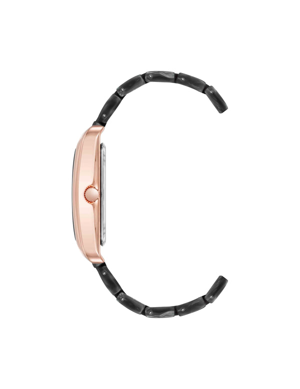 Anne Klein Delicate Rectangular Acetate Link Bracelet Watch Dark Grey/Rose Gold-Tone