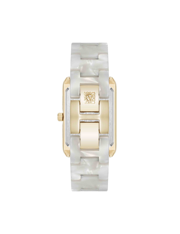Anne Klein Delicate Rectangular Acetate Link Bracelet Watch Ivory/Gold-Tone