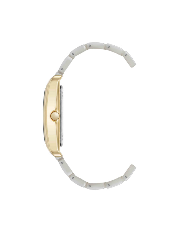 Anne Klein Delicate Rectangular Acetate Link Bracelet Watch Ivory/Gold-Tone