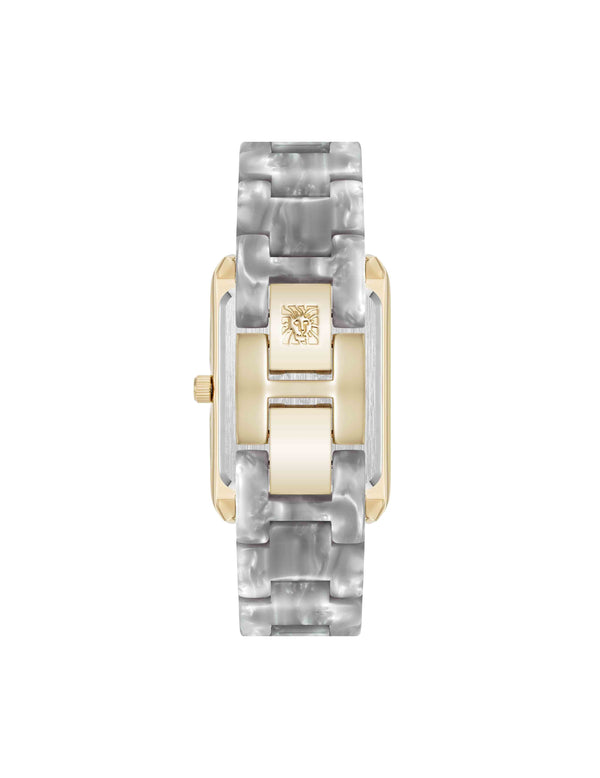 Anne Klein Delicate Rectangular Acetate Link Bracelet Watch Light Grey/Gold-Tone