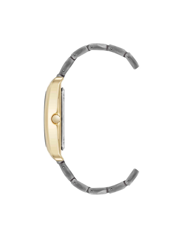 Anne Klein Delicate Rectangular Acetate Link Bracelet Watch Light Grey/Gold-Tone