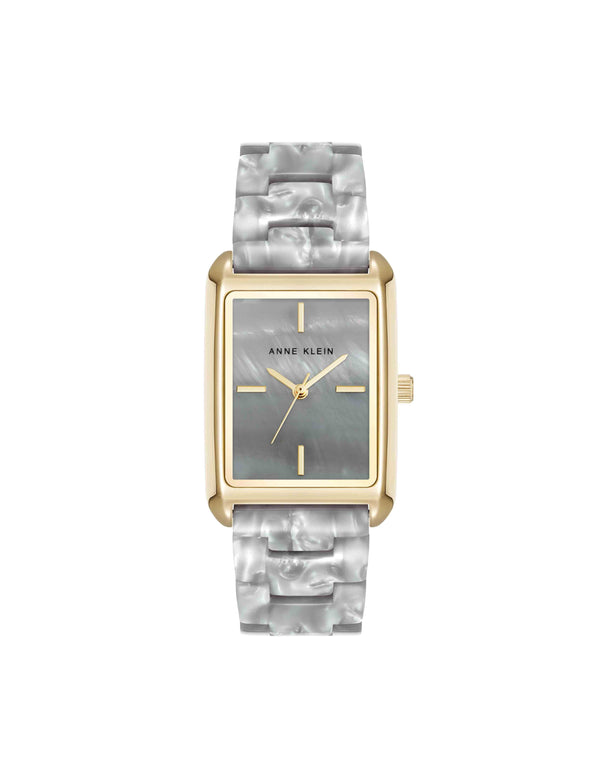 anne klein Delicate Rectangular Acetate Link Bracelet Watch Light Grey/Gold-Tone