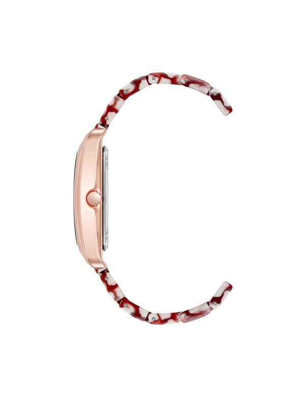 Anne Klein Delicate Rectangular Acetate Link Bracelet Watch Pink/Red/Rose Gold-Tone