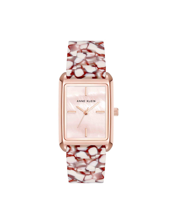 anne klein Delicate Rectangular Acetate Link Bracelet Watch Pink/Red/Rose Gold-Tone