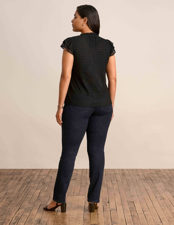 Anne Klein Diamond Fleur Lace Ruffle Sleeve Top Anne Black