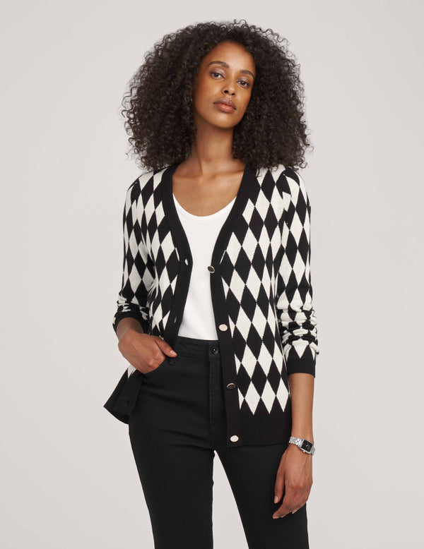 Anne Klein Diamond Jacquard Cardigan- Sale Anne Black/ Anne White