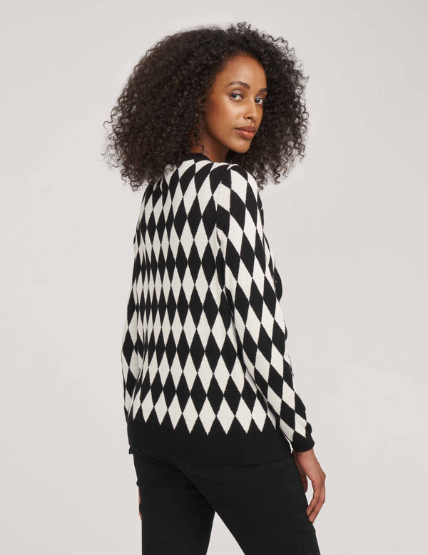 Anne Klein Diamond Jacquard Cardigan- Sale Anne Black/ Anne White