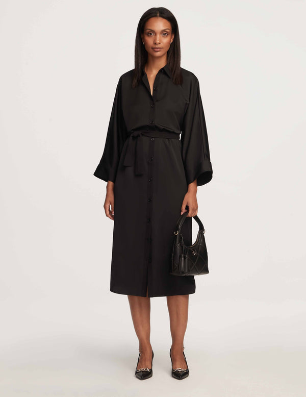 Anne Klein Dolman Sleeve Elastic Waist Shirt Dress- Sale Anne Black