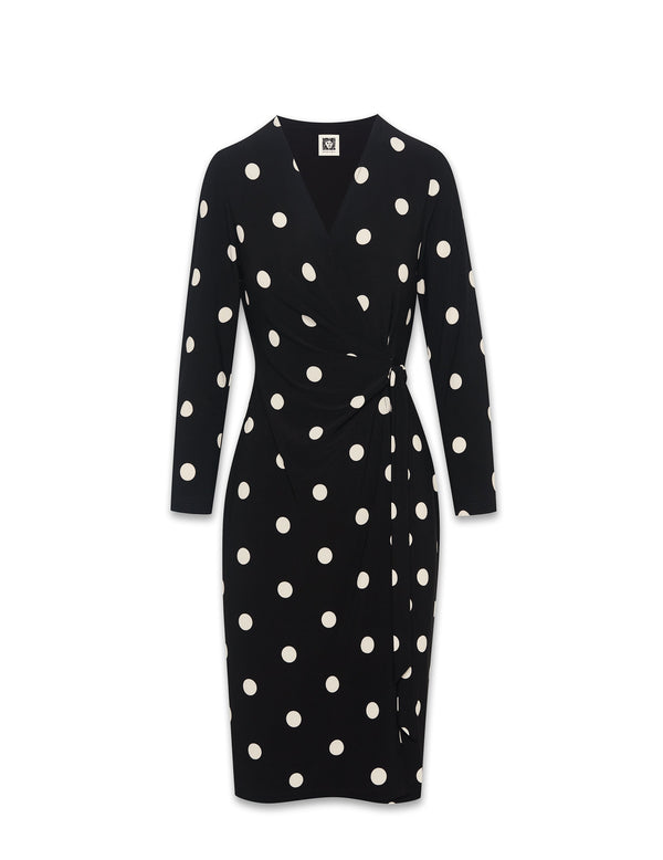 Anne Klein Dot Print Faux Wrap Dress- Sale Anne Black/Anne White