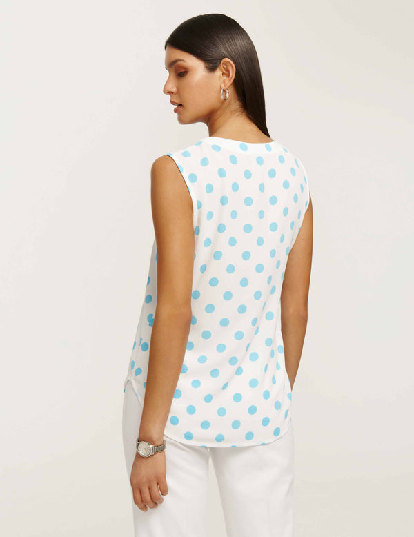 Anne Klein Dot Printed Sleeveless U-Neck Shell- Sale NYC White/Siren Blue