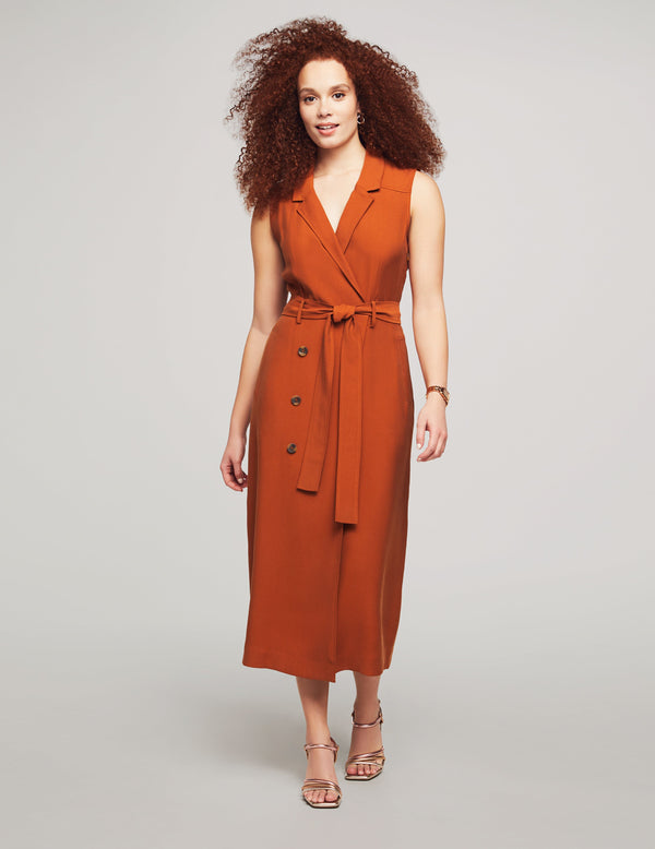 Anne Klein Double Breasted Midi Dress- Sale Chestnut