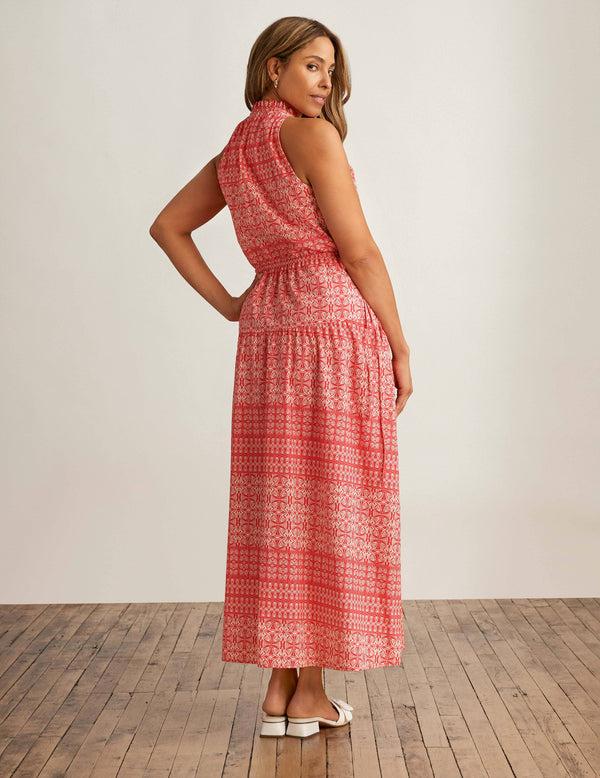 Anne Klein Drawstring Maxi Dress Hbscs Red/Pearl Wht