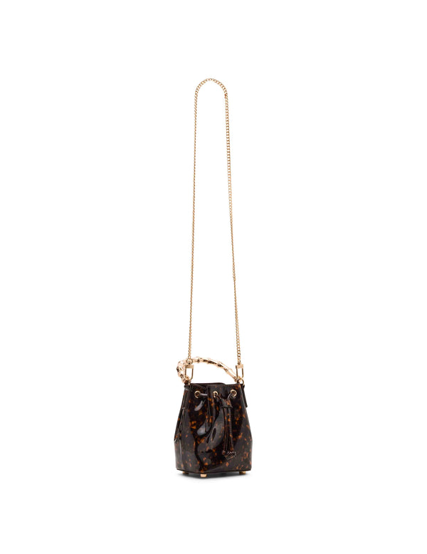 Anne Klein Drawstring Mini Bucket With Gold Bamboo Handle & Detachable Strap