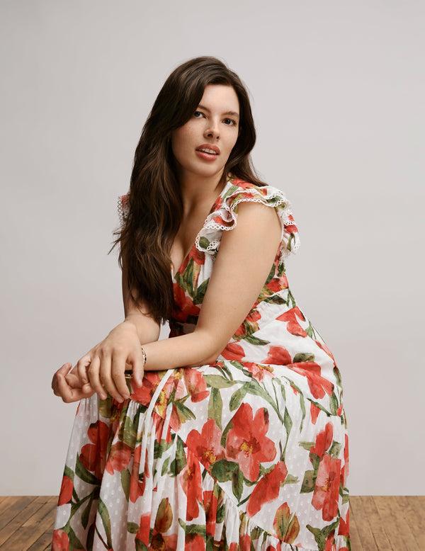 anne klein Drawstring Waist Tiered Maxi Dress Hbscs Red/Prl Wht Mlt