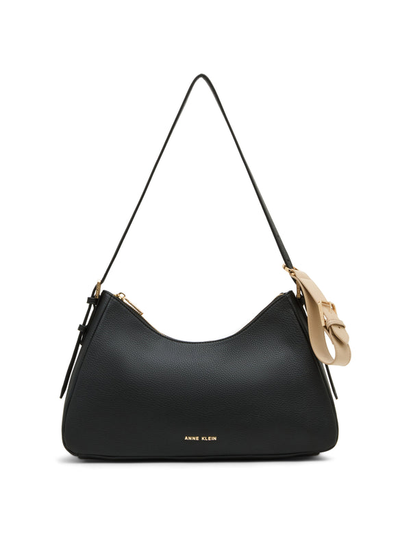 Anne Klein East West Shoulder Bag With Detachable Wristlet Strap Black/Parchment