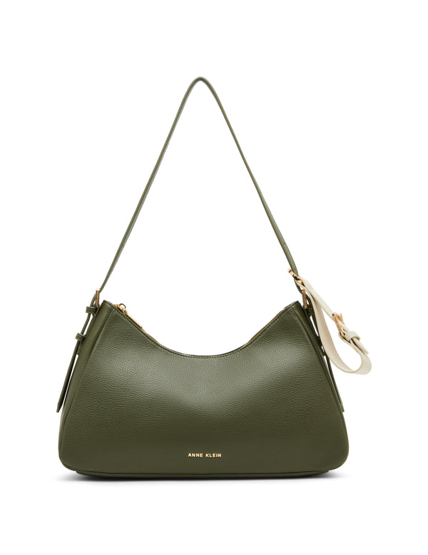 Anne Klein East West Shoulder Bag With Detachable Wristlet Strap Olive/Sesame