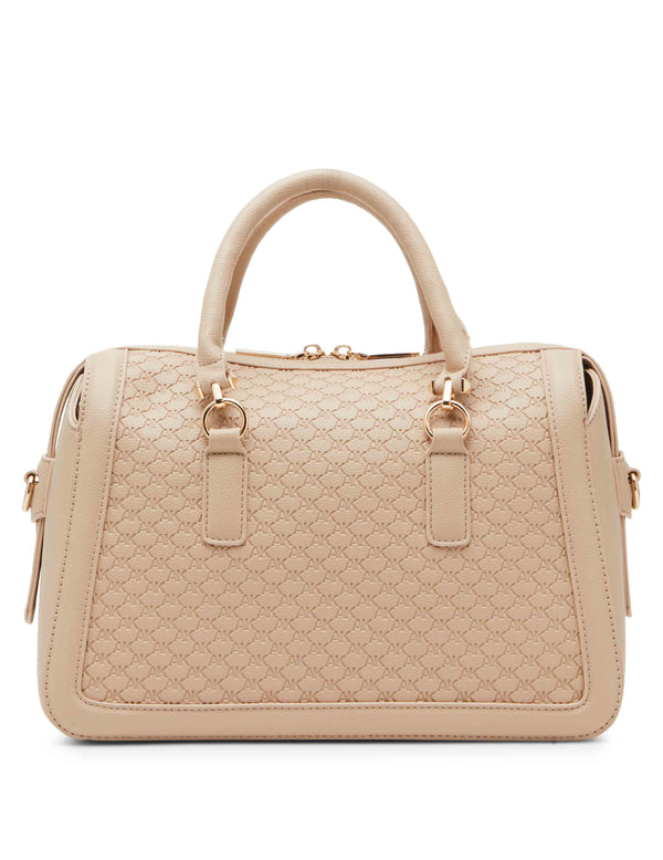 Anne Klein Embossed Ak Logo Top Zip Satchel Oatmilk