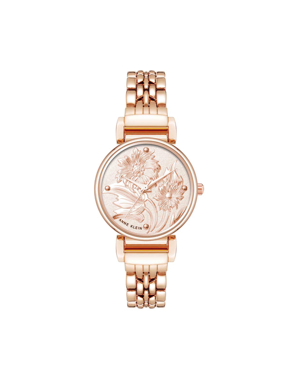 anne klein Embossed Floral Pattern Dial Watch Rose Gold-Tone