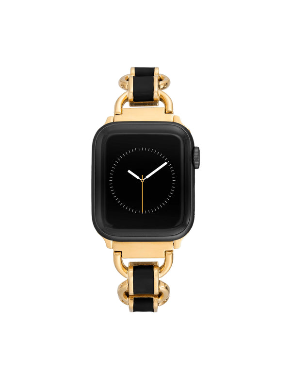 Anne Klein Enamel Link Bracelet Band For Apple Watch® Black/Gold-Tone