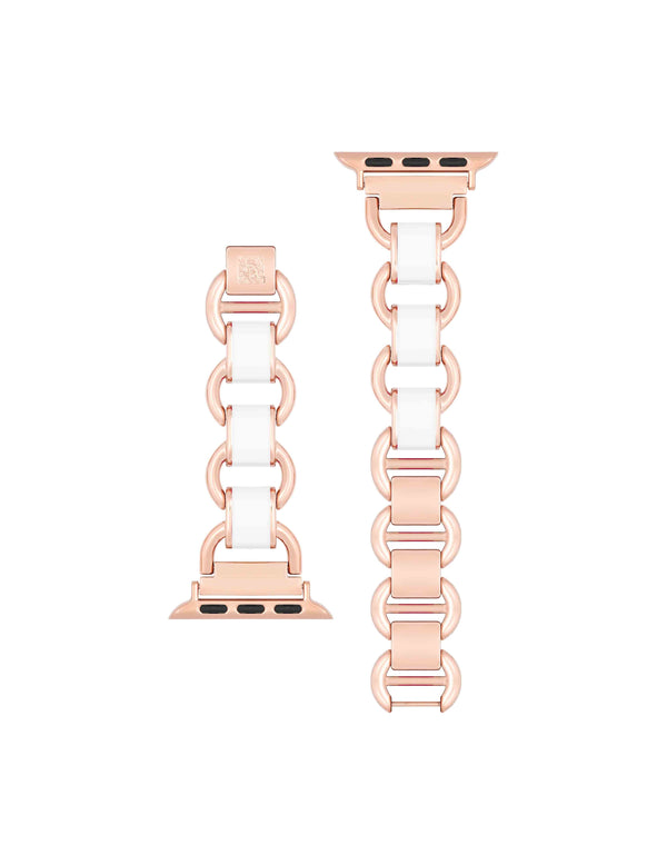 Anne Klein Enamel Link Bracelet Band For Apple Watch® Ivory/Rose Gold-Tone