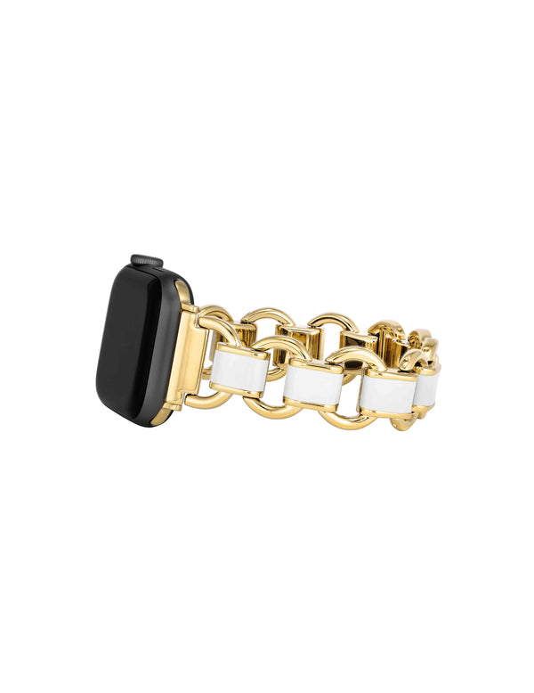 Anne Klein Enamel Link Bracelet Band For Apple Watch® White/Gold-Tone
