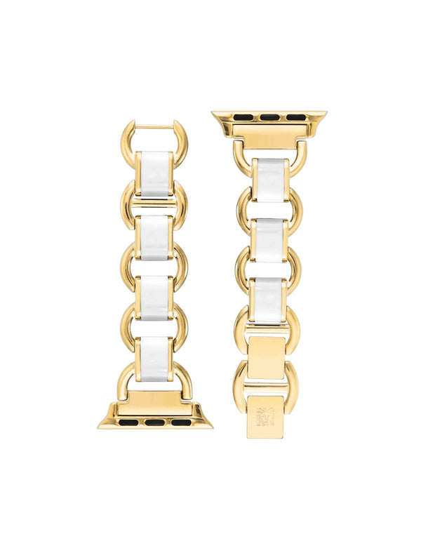 Anne Klein Enamel Link Bracelet Band For Apple Watch® White/Gold-Tone