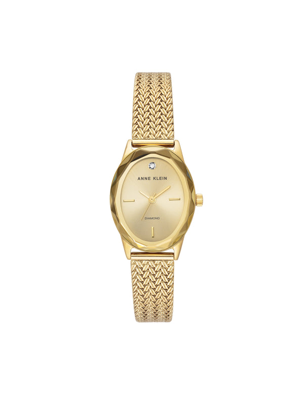 Anne Klein Enduring Oval Stainless Steel Mesh Watch Black/Gold-Tone
