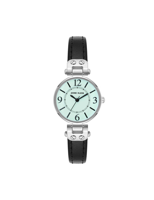 anne klein Essential Leather Strap Watch Black/Aqua