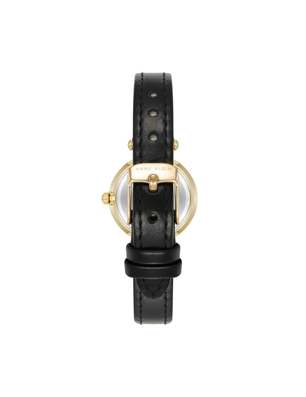 Anne Klein Essential Leather Strap Watch Black/Burgundy/Gold-Tone