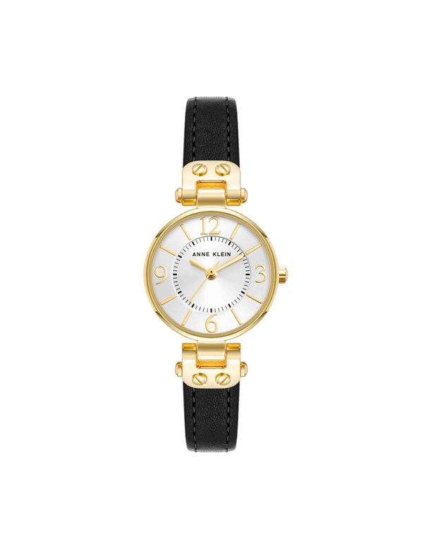 anne klein Essential Leather Strap Watch Black/ Gold-Tone