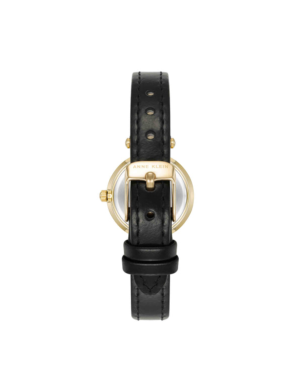 Anne Klein Essential Leather Strap Watch Black/Green/Gold-Tone