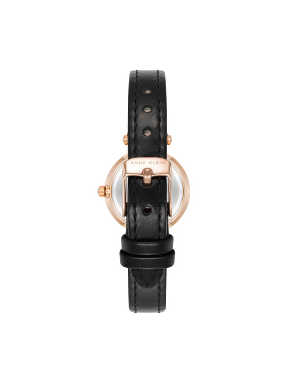 Anne Klein Essential Leather Strap Watch Black/Pink/Rose Gold-Tone