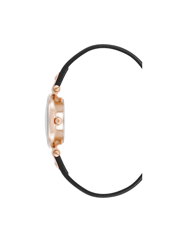 Anne Klein Essential Leather Strap Watch Black/Pink/Rose Gold-Tone
