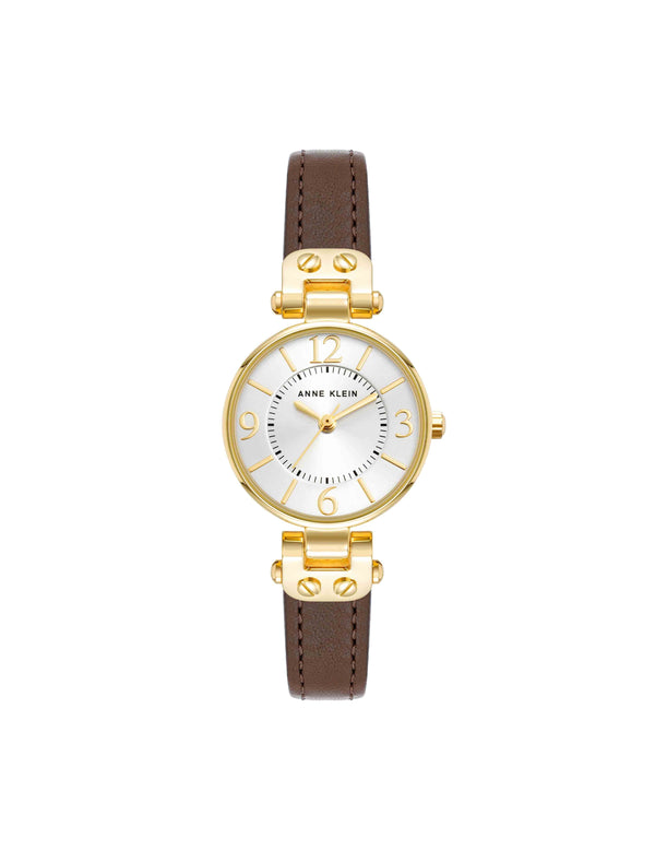 anne klein Essential Leather Strap Watch Brown/ Gold-Tone