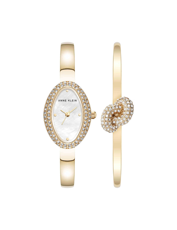 anne klein Estate Oval Crystal Accented Bangle Watch Set