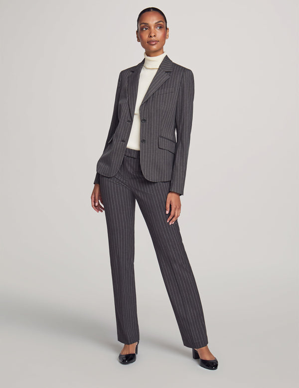 Anne Klein Executive Collection Pinstripe Two Button Jacket With Pant And Skirt- Sale Charcoal/Bright White