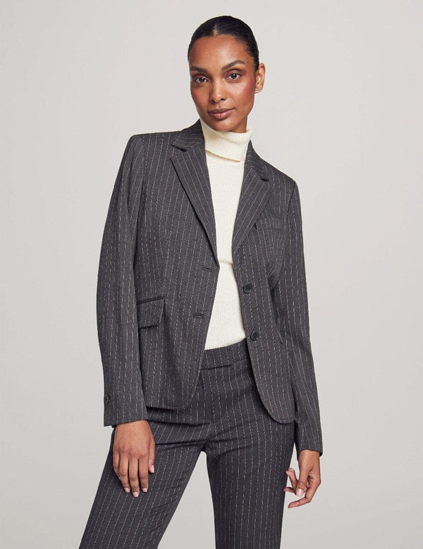 Anne Klein Executive Collection Pinstripe Two Button Jacket With Pant And Skirt- Sale Charcoal/Bright White