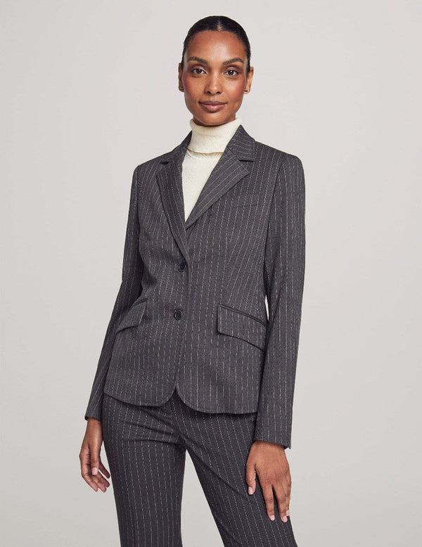 Anne Klein Executive Collection Pinstripe Two Button Jacket With Pant And Skirt- Sale Charcoal/Bright White